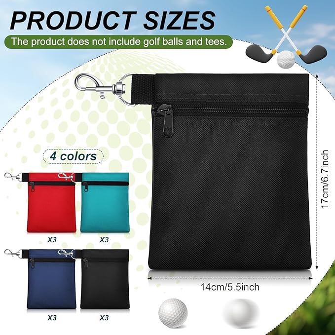 WILLBOND 12 Pcs Golf Tee Bag Holder Tee Pouch Golf Ball Carry Bag with Metal Lobster Claw Clip Multicolor Portable Accessories for Man Woman