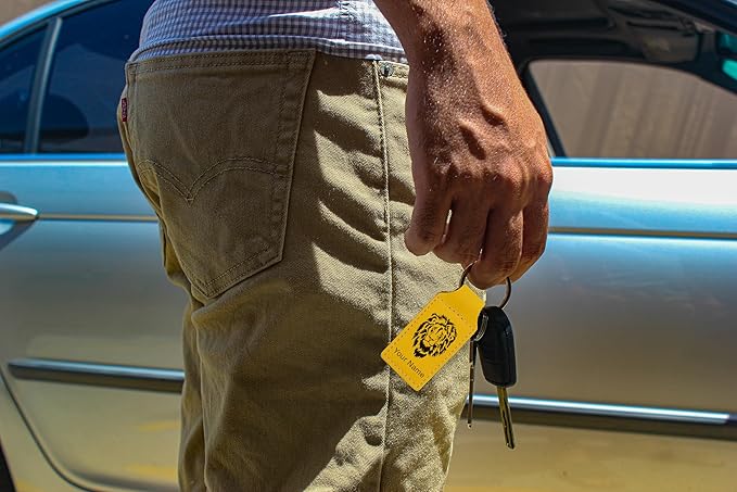 LaserGram Rectangle Keychain, Coat of Arms Germany, Personalized Engraving Included (Yellow)