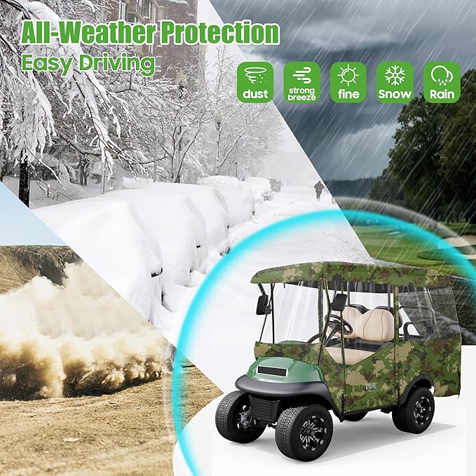 10L0L 4 Passenger Golf Cart Enclosure - 86" Roof Fit, Universal Golf Cart Cover for Yamaha Club Car EZGO,Waterproof 600D Rain Cover,Transparent Tail Light Panel,Foldable Door,4-Sided Clear Windows