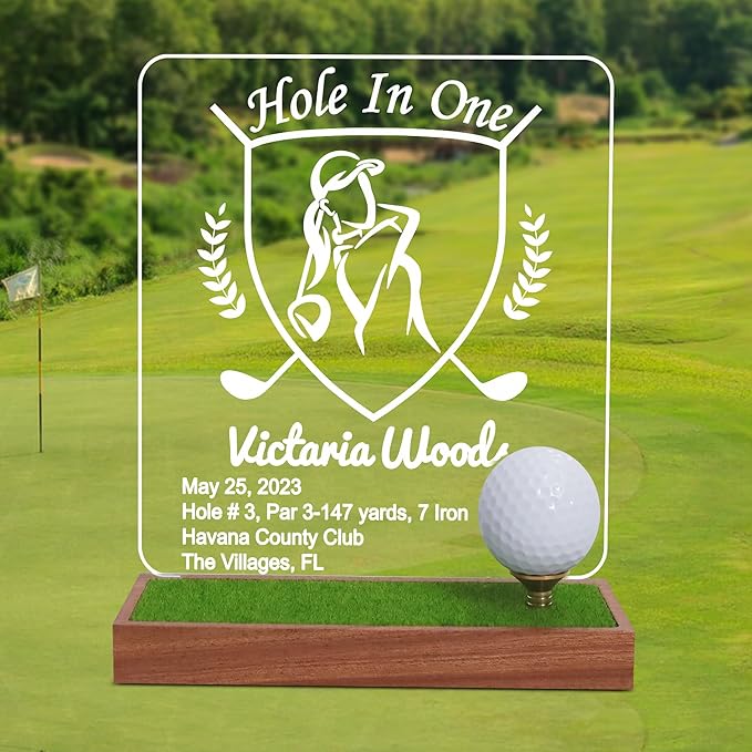Hole in One Golf Ball Display Case, CoolGift Mart Personalized Light Up Golf Ball Holder Memorabilia Display and Storage, Wooden Acrylic Accessories with Warm White Color Lights, Gift for Golfers