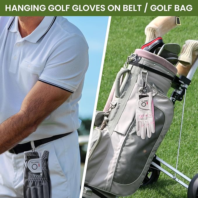 FINGER TEN Golf Glove Grabber Holder with 360° Metal Carabiner Clip 2 Pack, Universal Both Sides Grabber Keeper Strap Quick Storage Gloves, Lightweight Portable Easy Clip-On for Bags