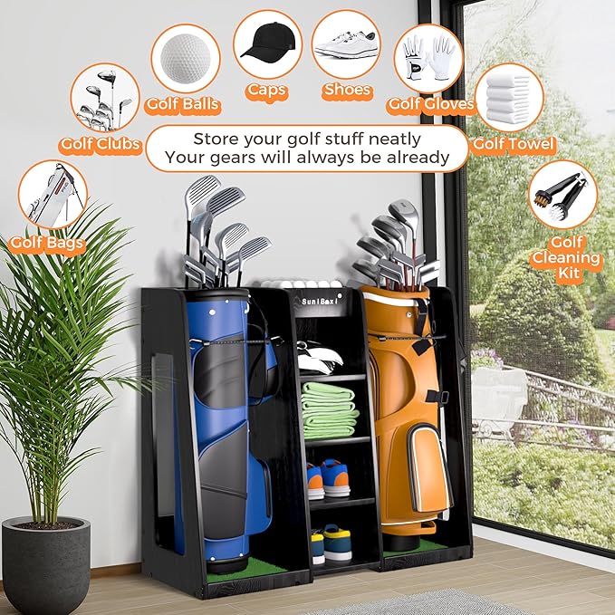 Wooden Golf Storage Organizer for Garage, Premium Golf Bag Holder Rack for Golfing Accessories, Great Gift for Golfers,Husband, Dad
