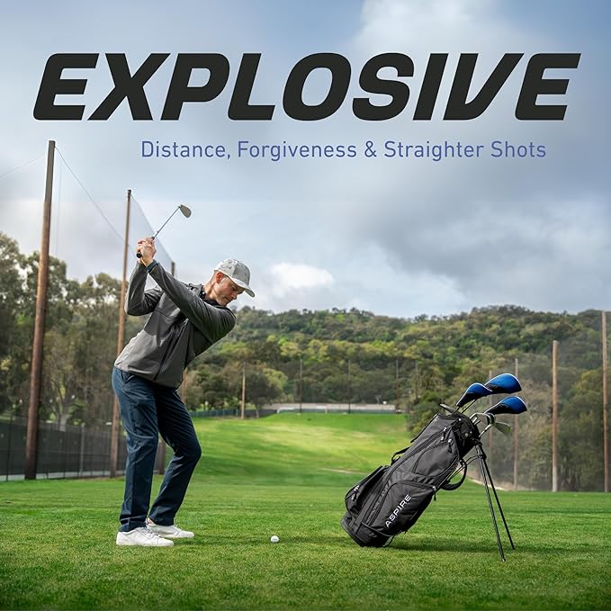 Aspire XD1 Senior Men’s 14-Piece Golf Set – 460cc Titanium Driver, Wood, Hybrid, 6-PW Irons, Putter, Stand Bag, 3 Headcovers and Cover – RH