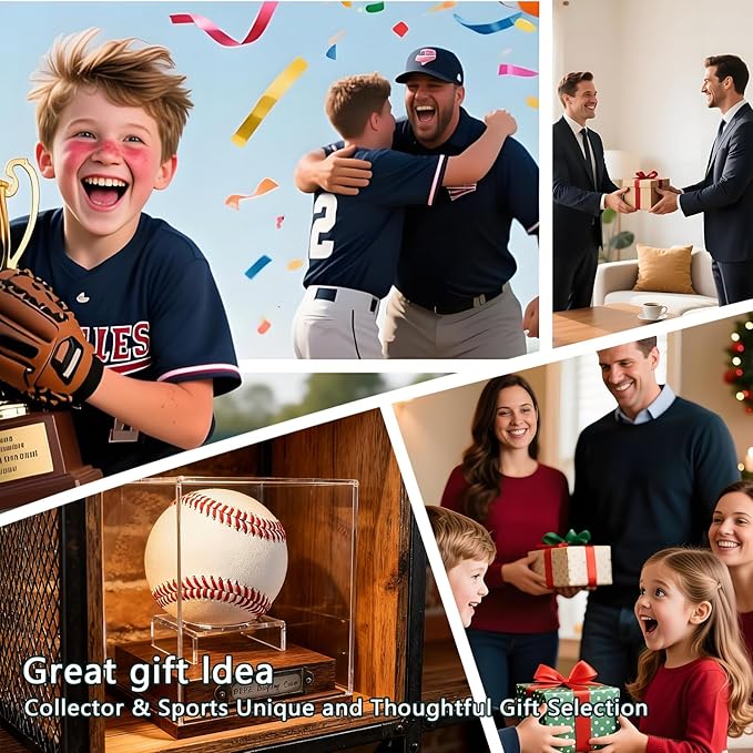 Baseball Display Case - Clear Cube Baseball Holder with Walnut Wood Base,Memorabilia Autograph Stand Box for Single Ball,Ideal Gift for Collector & Sports Enthusiast(1 Pack Baseball)