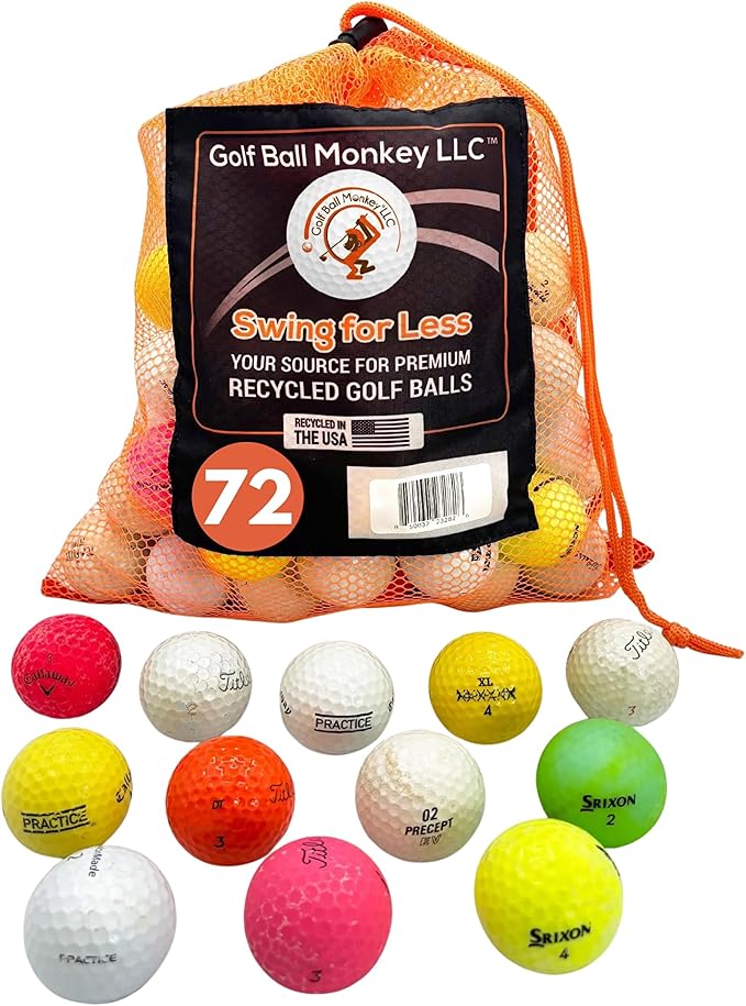 Golf Ball Monkey Recycled Hit-Away Practice Golf Balls with Mesh Bag - Pre-Owned Used Golf Balls for Driving Range & Training Golf Balls