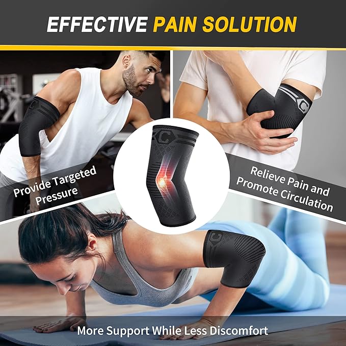CAMBIVO 2 Pack Elbow Brace for Tendonitis, Tennis Elbow Compression Support Sleeve for Golfers Elbow Pain Relief, Arthritis, Bursitis, Workout, Weightlifting (Black-Grey,Large)