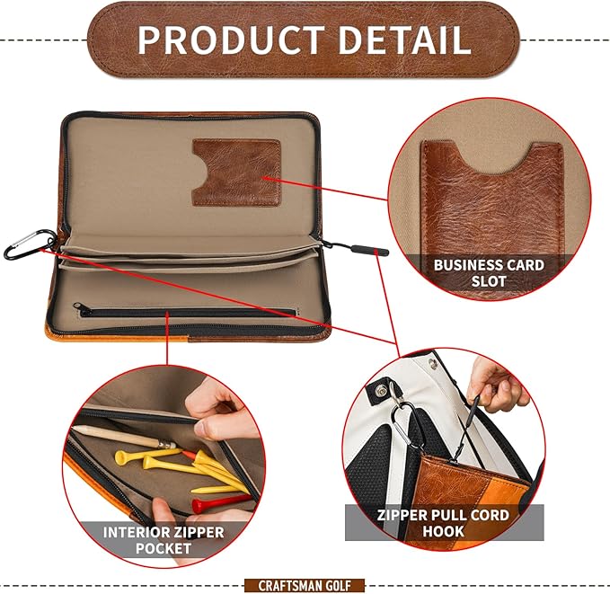 CRAFTSMAN GOLF Synthetic Leather Glove Keeper Stash Holder Stylish Light Brown and Brown Spliced Design Golf Glove Pouch Wallet