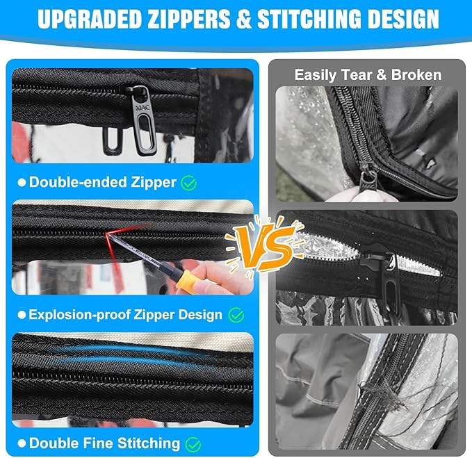 iLSKW Golf Cart Driving Enclosure 2 Passenger Only for Club Car Precedent 2004-Up, Tempo & Onward 2017-Up Cart with Roll Up Door Zipper Design, 4-Side Clear Windows 600D Heavy Duty Rain Cover