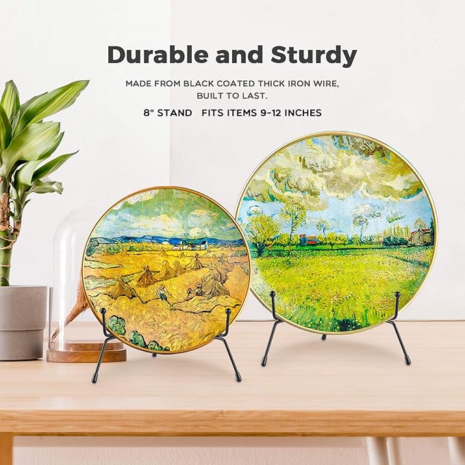 Mocoosy 4 Pack 8 Inch Improved Anti-Slip Plate Stands for Display, Plate Holder Display Stand, Picture Frame Holder Stand, Black Iron Easel Stands for Photo, Decorative Plate, Tablets and Table Art