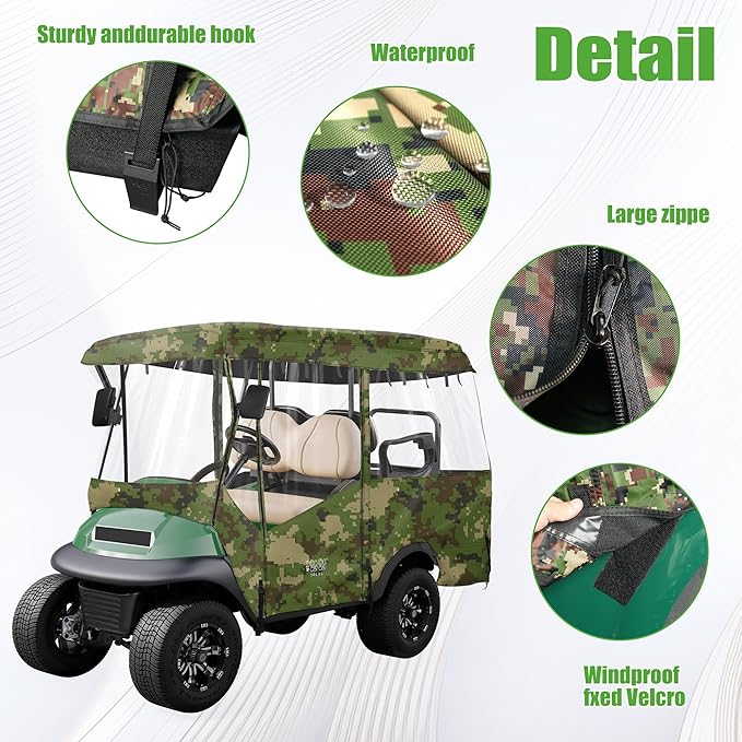10L0L 4 Passenger Golf Cart Enclosure - 86" Roof Fit, Universal Golf Cart Cover for Yamaha Club Car EZGO,Waterproof 600D Rain Cover,Transparent Tail Light Panel,Foldable Door,4-Sided Clear Windows