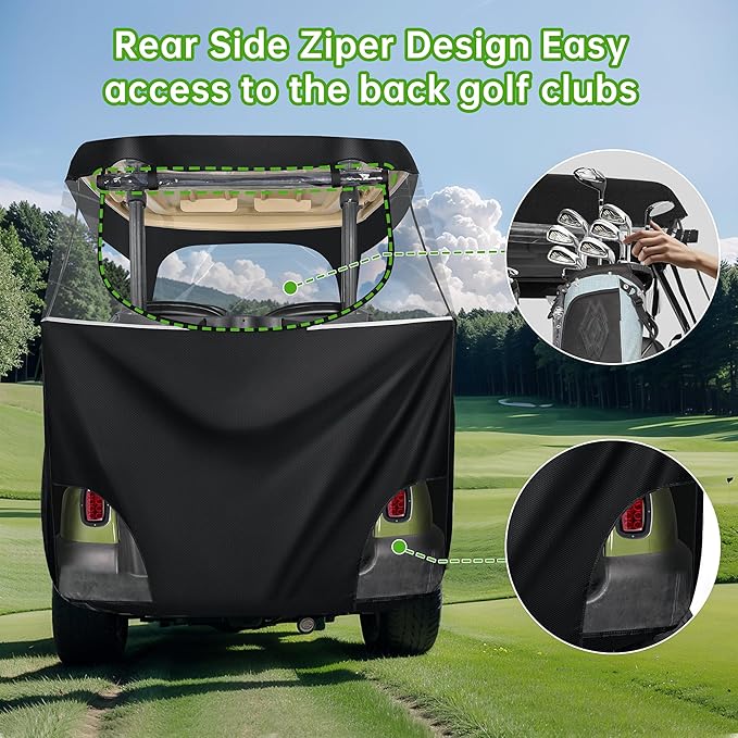 10L0L 600D Golf Cart 2 Passenger Driving Enclosure for Club Car DS & Precedent, 4-Sided Clear Window Rain Snow Golf Cart Cover All Weather Waterproof Windproof