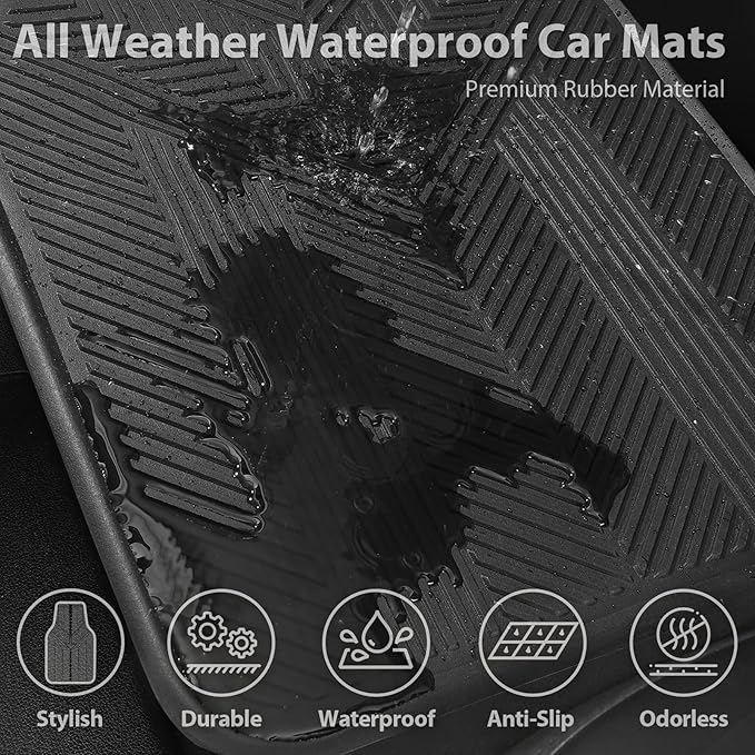 CAR PASS Universal Car Floor Mats & Cargo Liner Full Set, Waterproof Anti-Slip Rubber Trim to Fit Trunk Mats All Weather Protection Fit Car SUV Sedan Coupe Vehicle Automotive 5 Pieces, S-M Size Black
