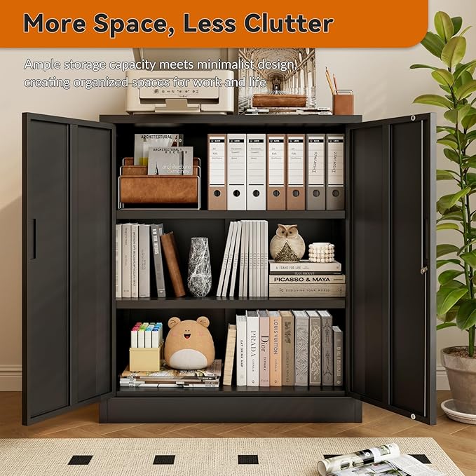 BESFUR Metal Storage Cabinet 36" H, Black Metal Cabinet with 2 Lockable Doors and 2 Adjustable Shelves, Garage Storage Cabinet for Home Office, Garage, School, Apartment, Warehouse