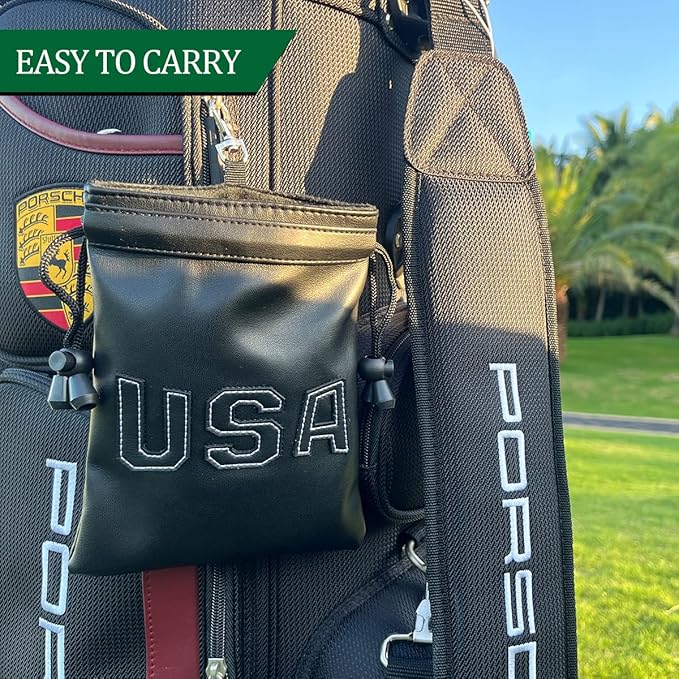 Golf Valuables Pouch,Golf Bag Pouch with Drawstrings Leather Tee Pouchs Bag for Men Women