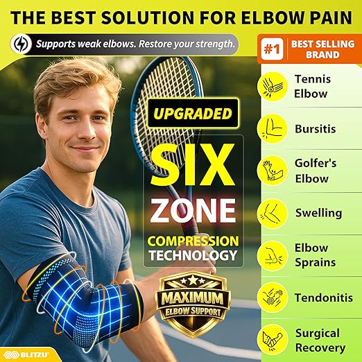 BLITZU Elbow Compression Sleeve for Tendonitis 2 Pack, Tennis Elbow Brace Support for Men and Women Golfers Elbow Pain Relief, Arthritis, Bursitis, Arm Brace for Workout, Weightlifting Purple S