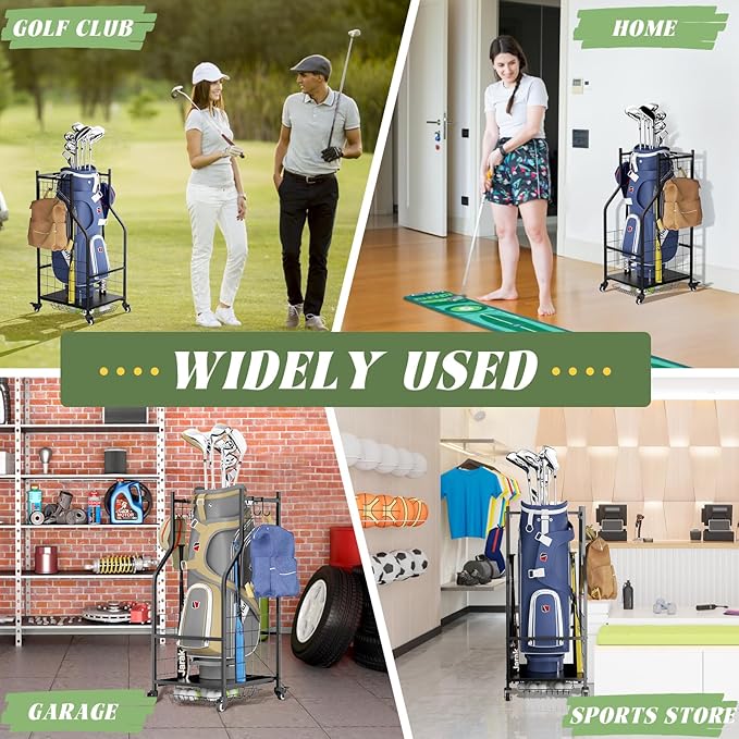 ROOMTEC Golf Bag Storage Garage Organizer,Golf Club Bag Storage Rack for Garage, Extra Storage Rack for Golf Clubs,Golf Bag Organizer Fit for Garage,Shed,Basement