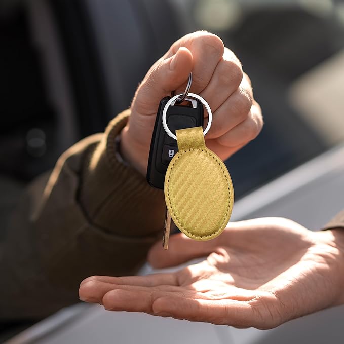 LaserGram Oval Keychain, Palm Trees, Personalized Engraving Included (Carbon Fiber Gold)
