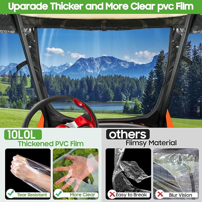 10L0L Golf Cart 4 Passenger Enclosure for Club Car Precedent Short Roof 57.5" Deluxe 600D Golf Cart Heavy Duty Rain Cover with 4 Zipped Doors Clear PVC Windows (Latest Improved Version)