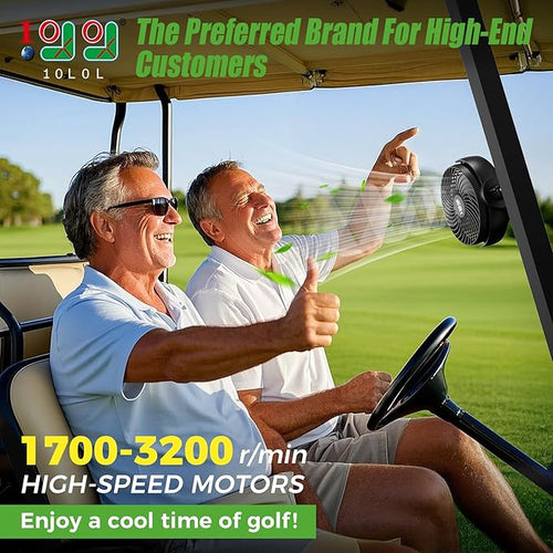 10L0L Magnetic Golf Cart Fan Rechargeable with Flexible Tripod Mount - 10000mAh Battery Operated Portable Fan 360° Rotatable Head, Fits for Yamaha/EZGO/Club Car Golf Cart with LED Light