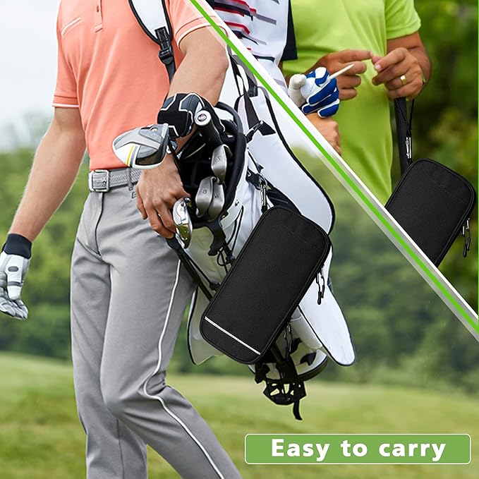 Golf Glove Holder, Golf Glove Case with A Pair of Golf Gloves Stretcher with Hook, Protective Golf Accessory Case for Tees, Ball Markers, Phone and Golf Essentials, Black