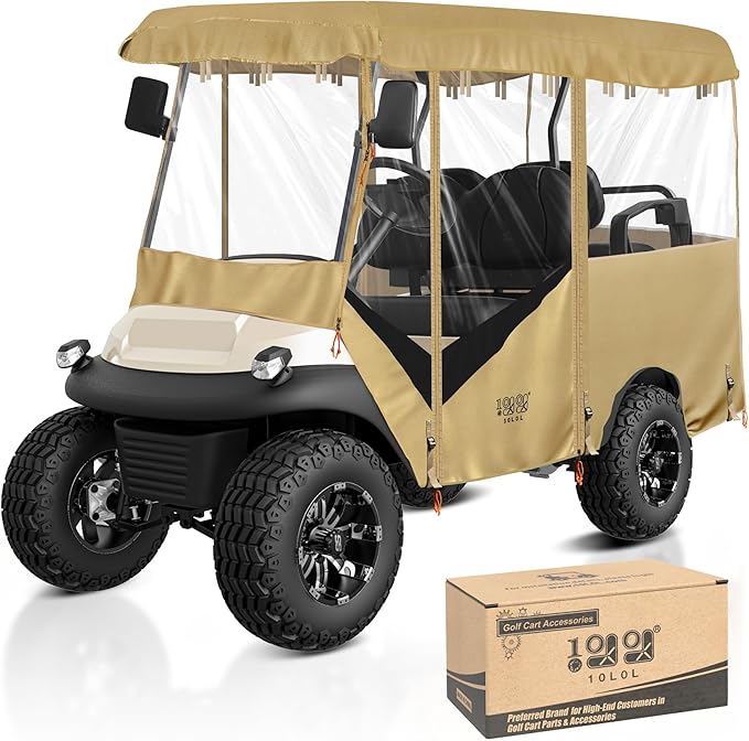 10L0L Universal Golf Cart Enclosure 86.6in 4 Passenger Fit for Yamaha Club Car EZGO TXT RXV, Waterproof Windproof Snowproof Portable Transparent 4 Sided Driving Cover