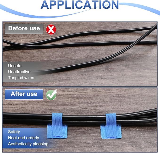 100-Pack Hook and Loop Cable Ties, 3.5 x 1.1 Inch Enhanced Self-Adhesive Cord Organizer for Desk/Home/Wall/Office Essentials, Cable Management Under Desk [Blue]