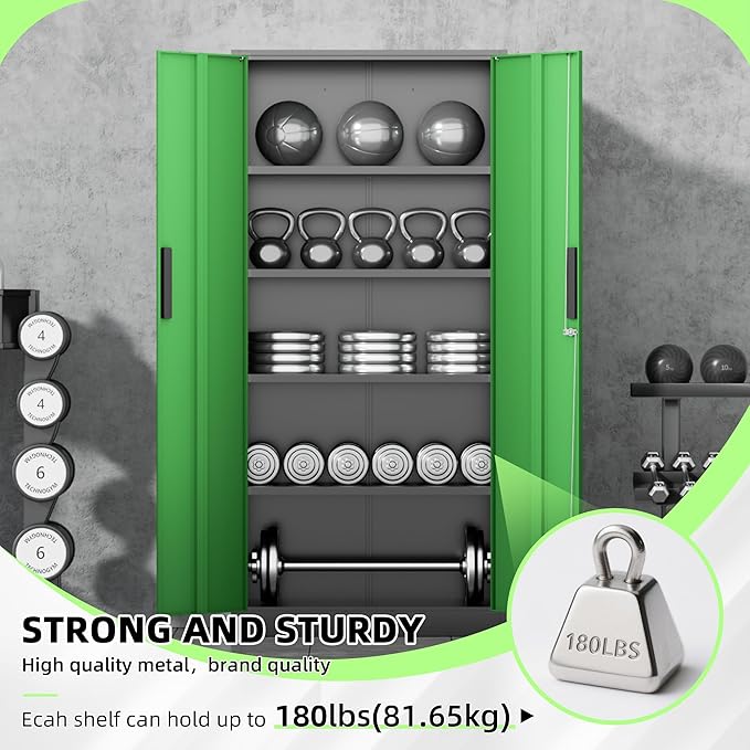 INTERGREAT Metal Storage Cabinet with Doors, 72" Locking Steel Storage Cabinet with Shelves, Tall Metal Cabinet Lockable Steel Cabinets for Home Office, Garage,(Black+Green)