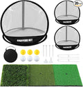 Soulchen Golf Chipping Net 3 Pop Up Chipping Target Practice Golf Net with Tri-Turf Hitting Mat, Balls, Tee Holder, Portable Kit Gifts All-in-One Training Kit for Indoor Outdoor Practice