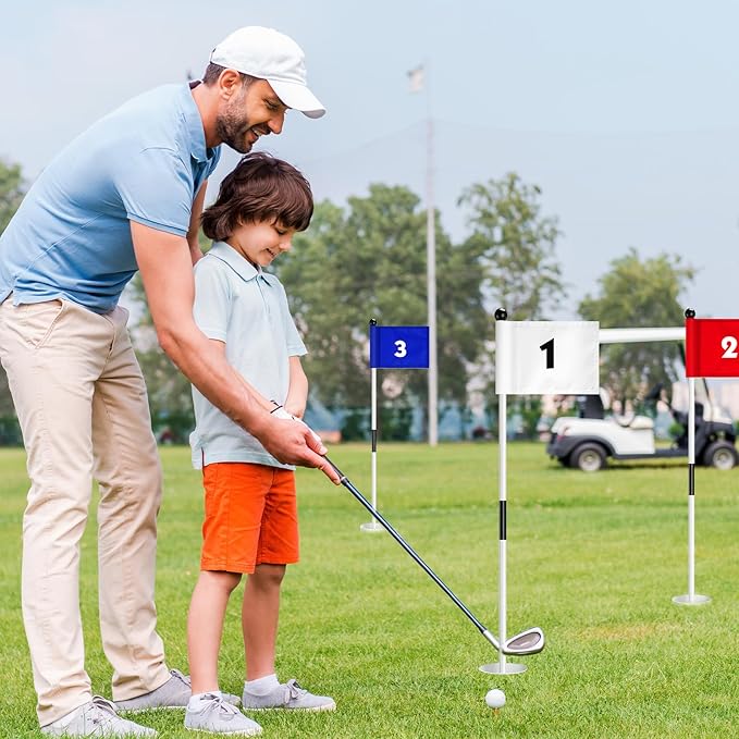 Hungdao 3 Set Golf Flagstick Mini Putting Green Flag for Yard Golf Pin Hole Cup and Flag Set Portable Practice Putting Green Flagsticks for Driving Range Backyard Gift Idea (Cute,Assorted)
