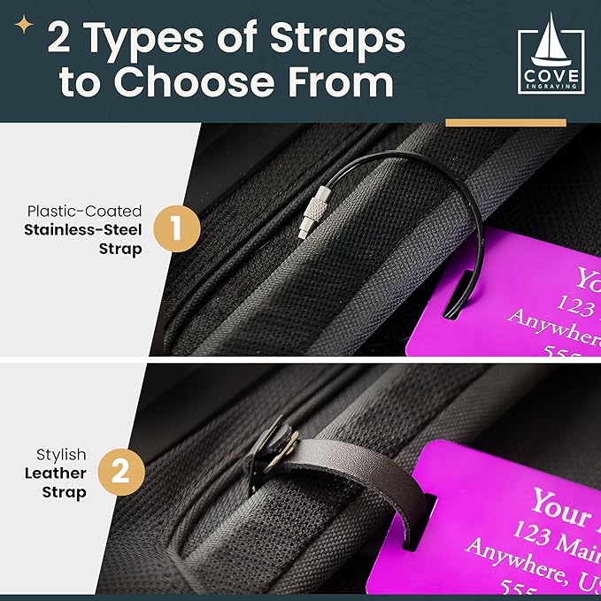 Two Custom Engraved Aluminum Luggage Tags (Black)