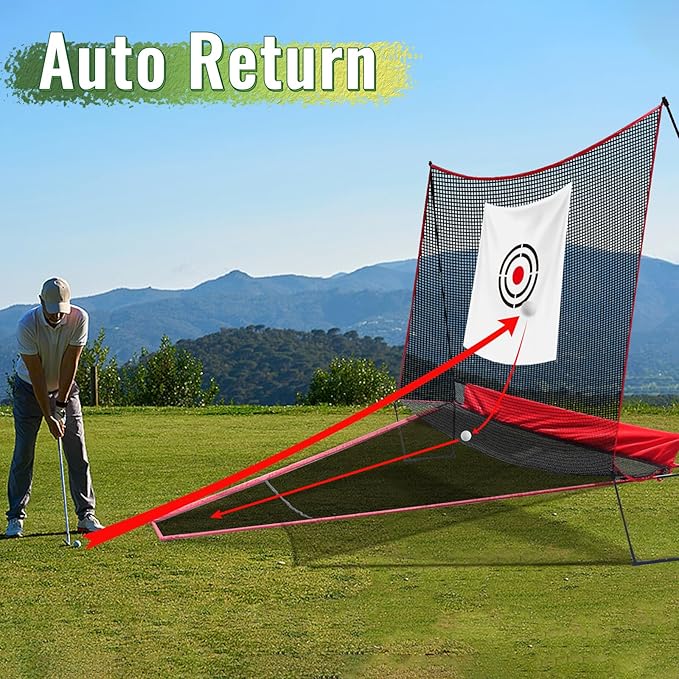 Golf Hitting Net - Practice Net with Auto Ball Return 10×8FT Fiberglass Pole & PP Netting for Backyard Training - Adults Home Use Swing Practice Equipment