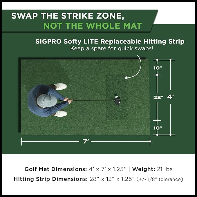 SIGPRO Softy LITE Golf Mat - Lightweight, Space-Saving, Professional-Grade Practice Mat, Realistic Fairway Feel - Replaceable Hitting Strip, Responsive Cushioning & Joint-Friendly