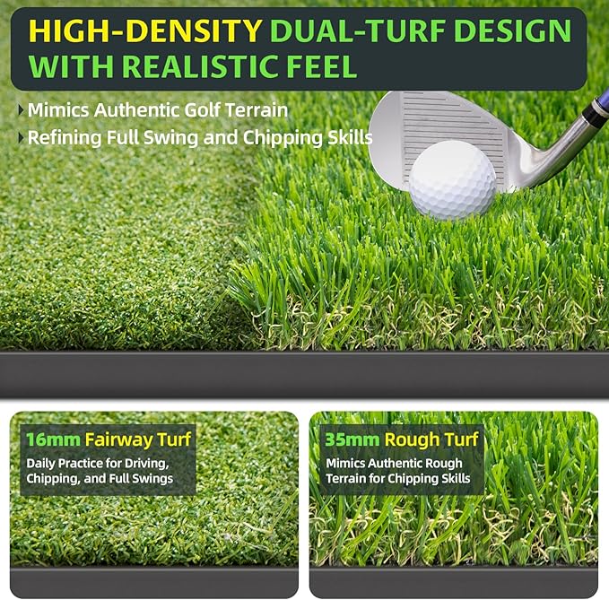 Bltend Dual Turf Golf Mat 31mm: 5x5ft/5x4ft Heavy-Duty Golf Hitting Mats Practice Outdoor/Indoor, Elite Dense Artificial Turf Matt Training Aid for Garage/Simulators/Driving Range/Backyard