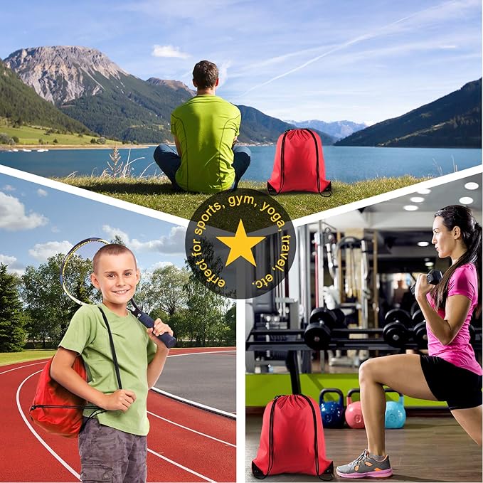KUUQA 25Pcs Red Drawstring Backpack Bags, Gym Sport Traveling Backpack, Red