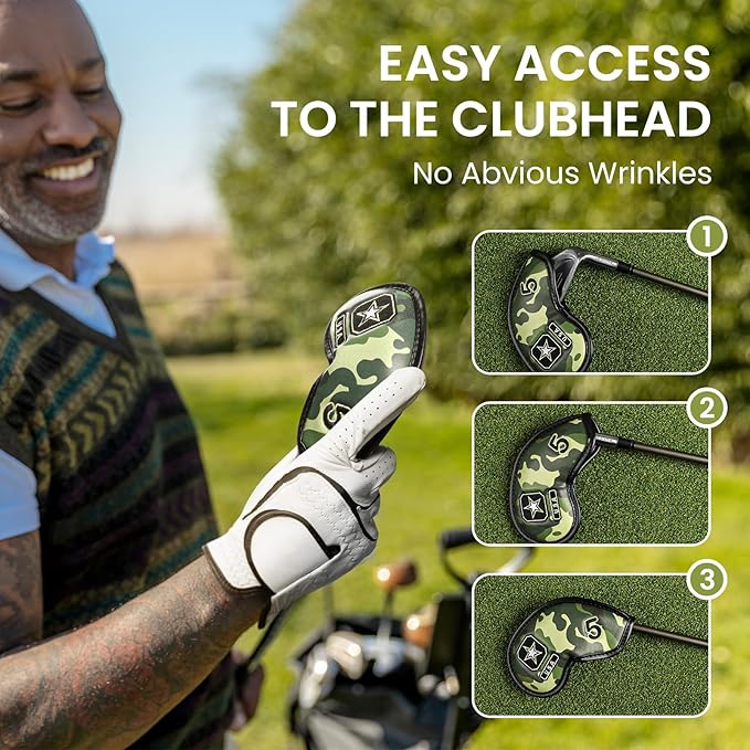 Golf Club Covers Iron Value 12 Pack Stylish Synthetic Leather Headcover, Embroidery Numbers Head Covers Universal Protector Fit Main Iron Wedge Clubs, Accessories Travel for Men Women