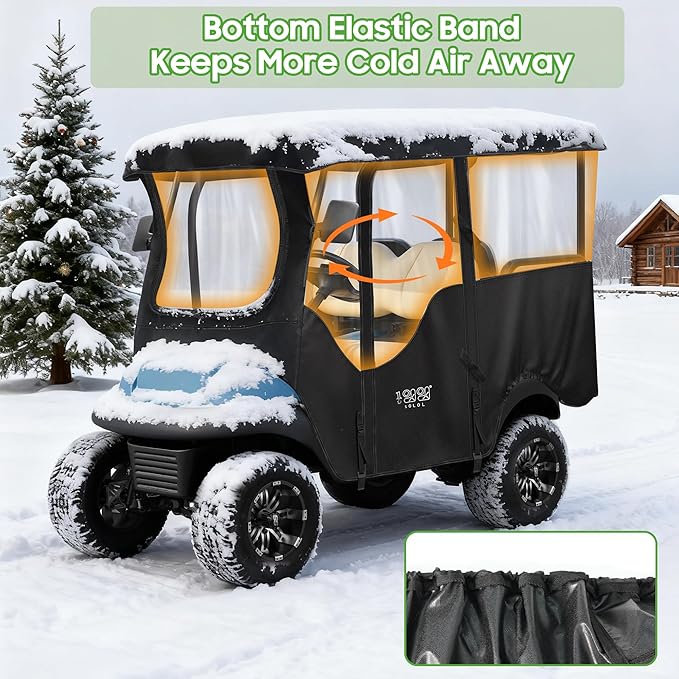 10L0L 4 Passenger Golf Cart Enclosure for Club Car Precedent/Onward/Tempo -94.5'' Extended Roof with Security Side Mirror Openings,600D Waterproof Portable Golf Cart Rain Cover Driving Enclosure