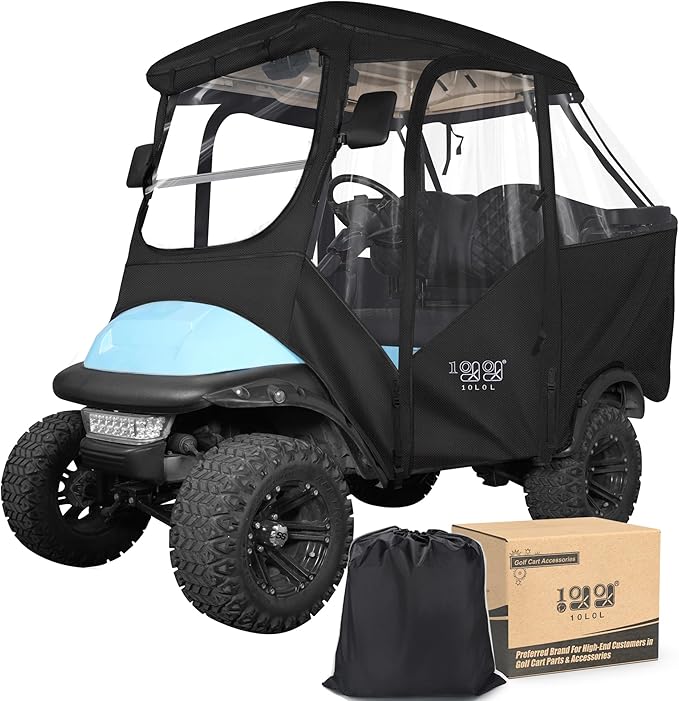 10L0L 4 Passenger Golf Cart Driving Enclosure for Club Car Precedent with Short Roof Up to 57", 4-Sided Clear Window 600D Rain Cover All Weather Windproof Waterproof-Black