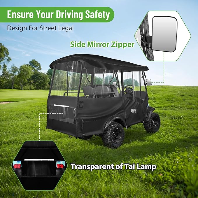 10L0L 4 Passenger Golf Cart Enclosure - 86" Roof Fit, Universal Golf Cart Cover for Yamaha Club Car EZGO,Waterproof 600D Rain Cover,Transparent Tail Light Panel,Foldable Door,4-Sided Clear Windows