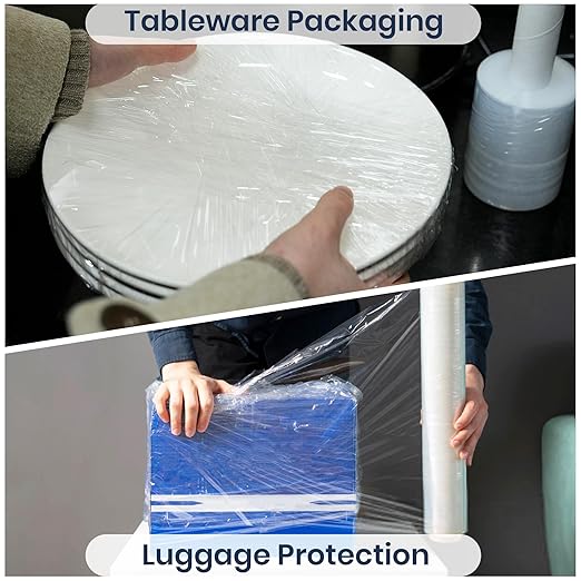 Adhes Recyclable Stretch Wrap Film with Handle, 15 Inch x 1000 Feet, 4Rolls Heavy Duty Plastic Pallet Wrap for Furniture Moving, Luggage Packing, Pallet Wrap, Eco-Friendly, Tear Resistant