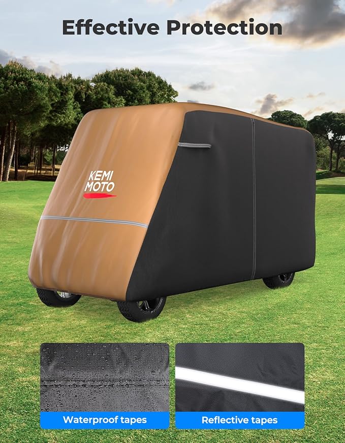 KEMIMOTO Golf Cart Cover, 2/2+2/4/4+2/6/6+2/8 Passenger Heavy Duty Golf Cart Rain Covers with Storage Bag Universal Compatible with EZGO Club Car