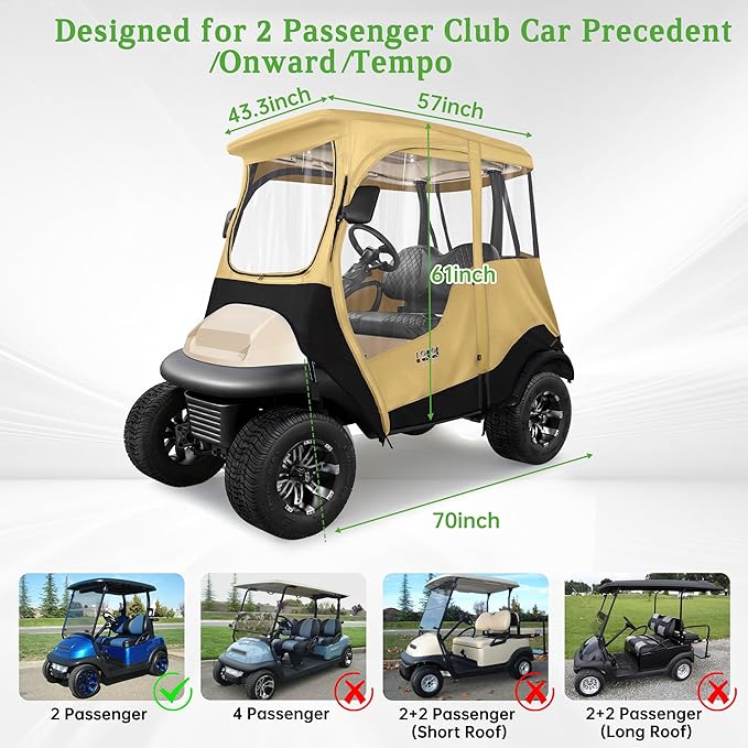 10L0L 2 Passenger Golf Cart Driving Enclosure for Club Car Precedent/Onward/Tempo, 4-Sided Clear Window 600D Rain Cover All Weather Windproof Waterproof
