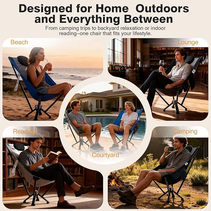 High-Back Folding Chair for Indoor & Outdoor Use — Comfortable Full Back Support for Long Sitting, Stable Aluminum Frame, Easy Setup, Portable Chair for Home, Camping, RV & Relaxation