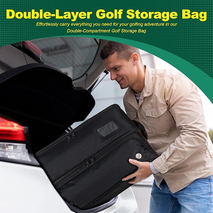 HIMAL HIMAL 2 Layer Golf Trunk Organizer, Golf Gifts for Men with Separate Ventilated Compartment, 2-Pair Capacity, Waterproof SUV Car Locker for Balls, Tees, Clothes, Gloves, Accessories, Golfer Gift