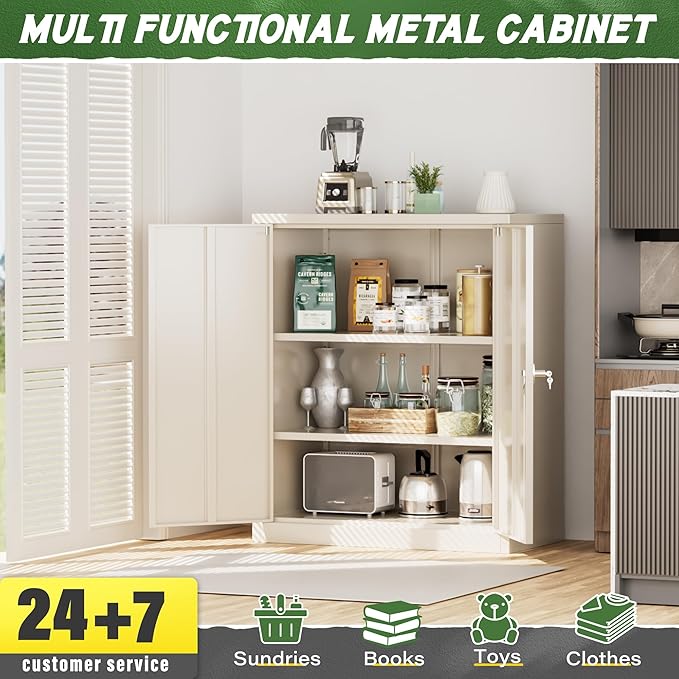 Greenvelly Metal Storage Cabinet with Doors and Shelves,Lockable Storage Cabinet for Office,36”Gray Metal Utility Cabinet Garage Cabinets, Lockable File Cabinet for Home Office, Garage, Kitchen, Shop
