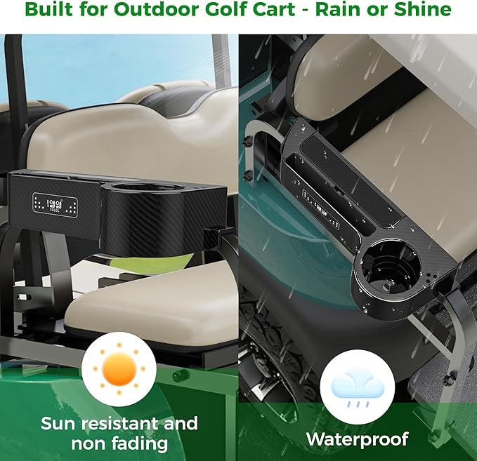 10L0L Golf Cart Armrest with Cup Holder - Rear Seat Arm Rests Fit for Yamaha/EZGO/Club Car/(1"-1.25" Square Tube), No Drilling Required, Built-in Phone Holder, Heavy Duty ABS Material