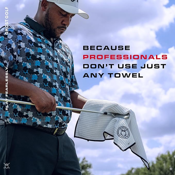 Ghost Golf Magnetic Towel (Greenside) - Premium Ultra-Absorbent Microfiber Golf Towel with Magnet for Golf Carts or Clubs - 18" x 18" Golfing Gear - Waffle Weave Pattern (Grey)