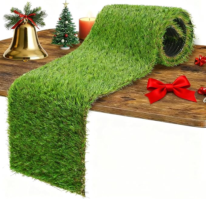 GLOBREEN Artificial Grass Table Runners 48 Inches - Green Faux Grass Turf Table Runner for Golf Football Party Decorations Wedding Birthday Dining Baby Shower