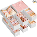 SONGMICS Drawer Organizer,Dresser Drawer Organizers, Set of 12, Foldable Fabric Storage Bins for Socks, Underwear, Bras, Ties, Scarves, Cloud White URDZ006W02