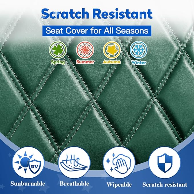 NOKINS 4PCS Golf Cart Seat Covers Kit, Front and Rear Seat Covers Fits Club Car Precedent Standard Seat Cushion, Club Car Vinyl Seat Covers Accessories, No Staples (Dark Green&Black)