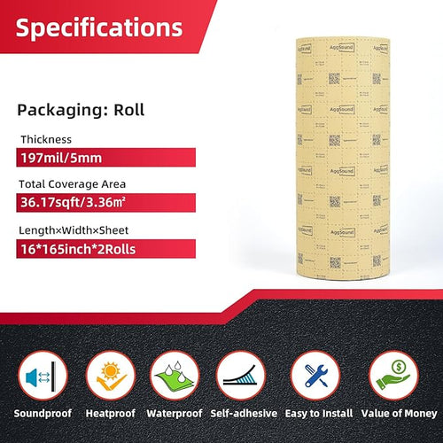 197mil 36sqft Sound Deadening Mat, Heat Shield Automotive Carpet Car Insulation Foam Board Sound Dampening, Aluminum Foil Finish Noise Insulation and Vibration Dampening Material